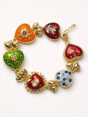 Gold-Tone Multicolor Heart Charm Bracelet - Women's Jewelry
